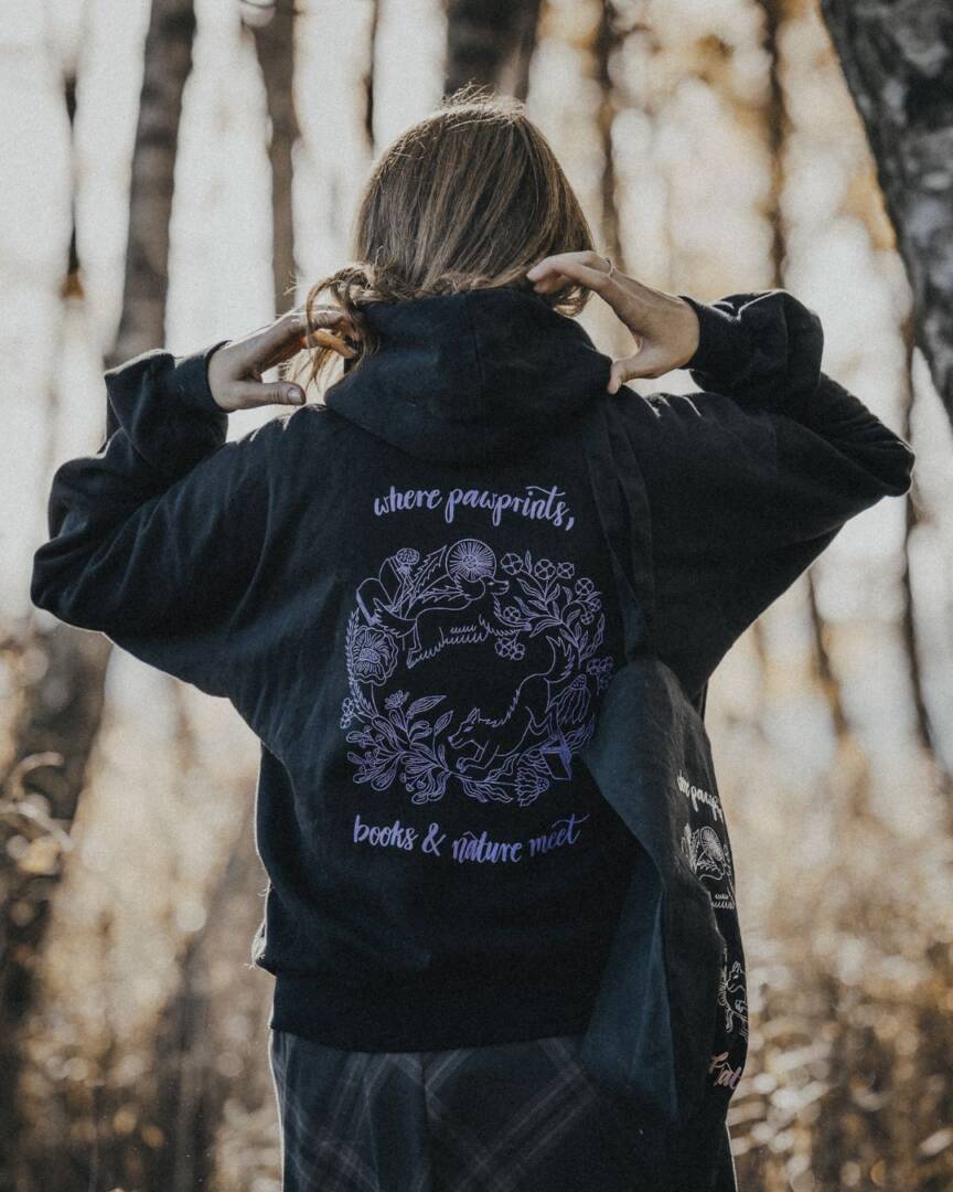 bluza z kapturem na zamek czarna nooklover pawprints z wilkiem spanielem hoodie black wolf dog