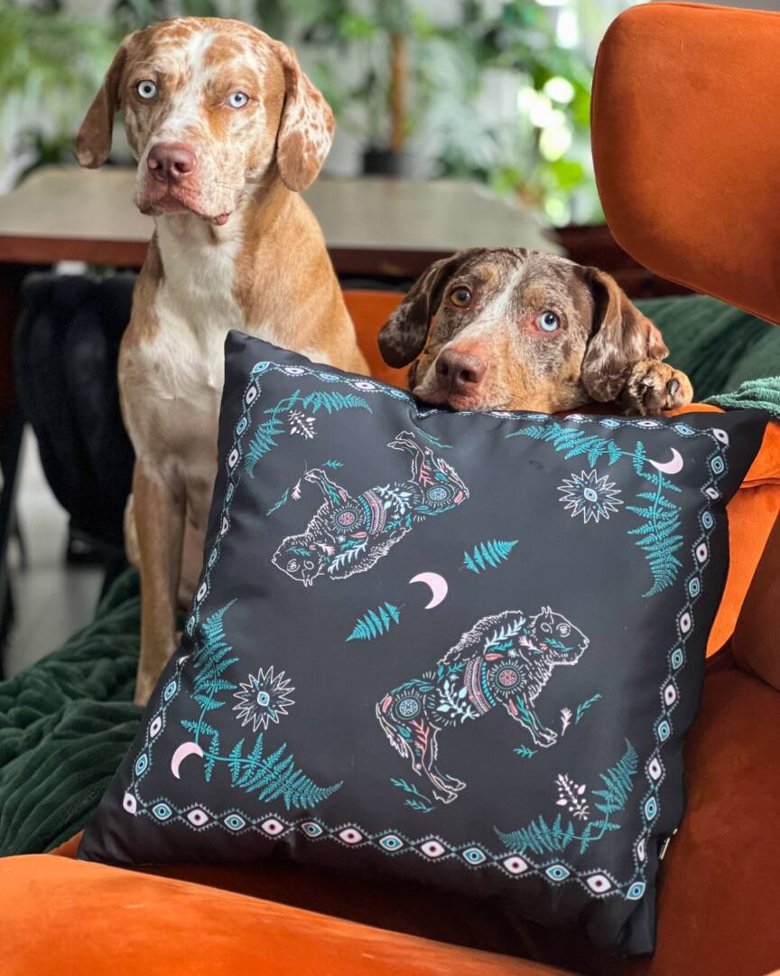 Duch Lasu poduszka w żubry zielona Bison pillow Duch Lasu poduszka w żubry zielona Bison pillow