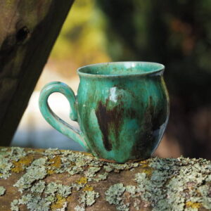 kubek ceramiczny ręcznie toczony, odcienie zieleni, turkus